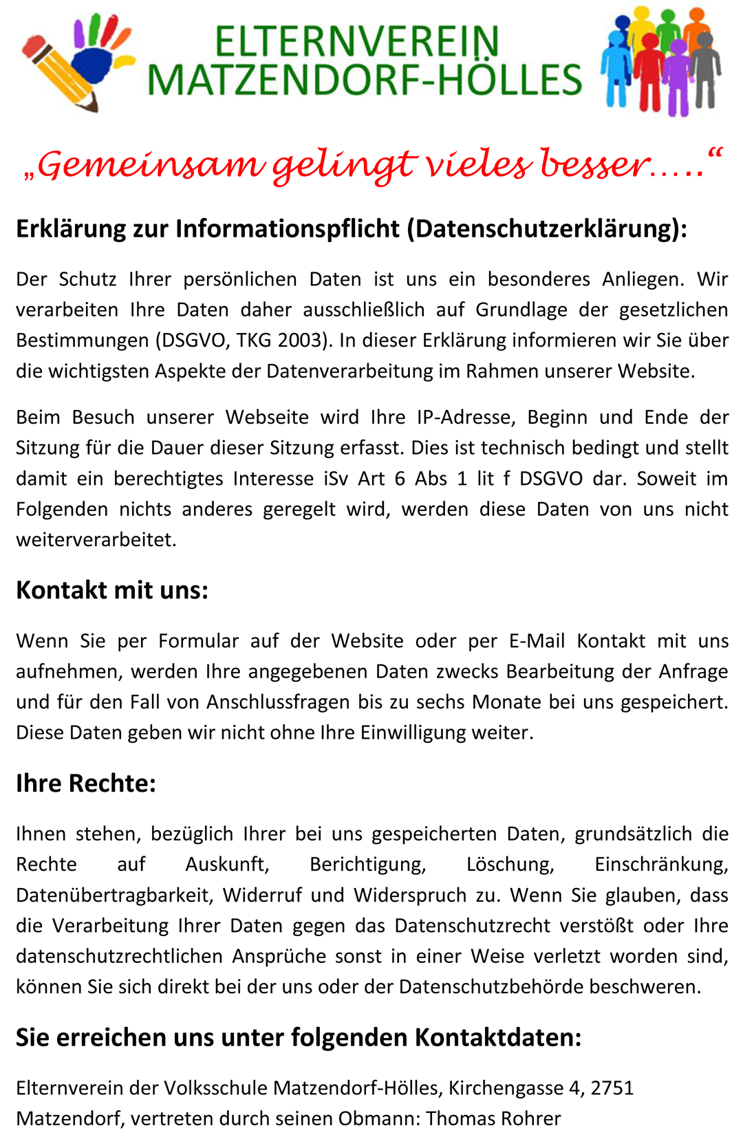 EV Matzendorf-Hölles - Datenschutz